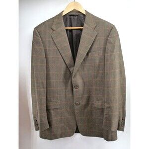 Hickey Freeman Jacket Brown Plaid  Wool Cashmere Coat Blazer‎ size 42 reg